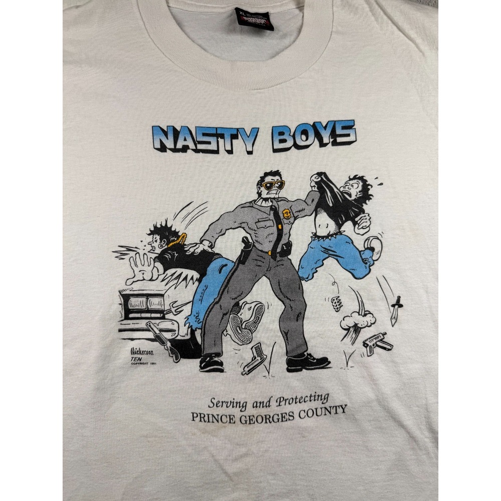 Vtg 1991 Nasty Boys Police T Shirt XL Single Stitch Screen Stars USA